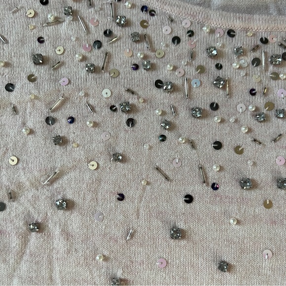 WORTHINGTON Pink Beaded Sequin Embellished Sweater Small Crew Balloon Sleeve - Picture 4 of 8